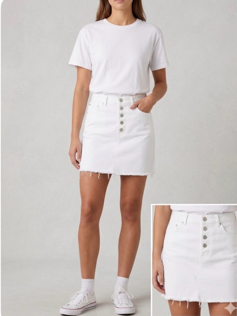LOFT White Button-Fly Denim Skirt